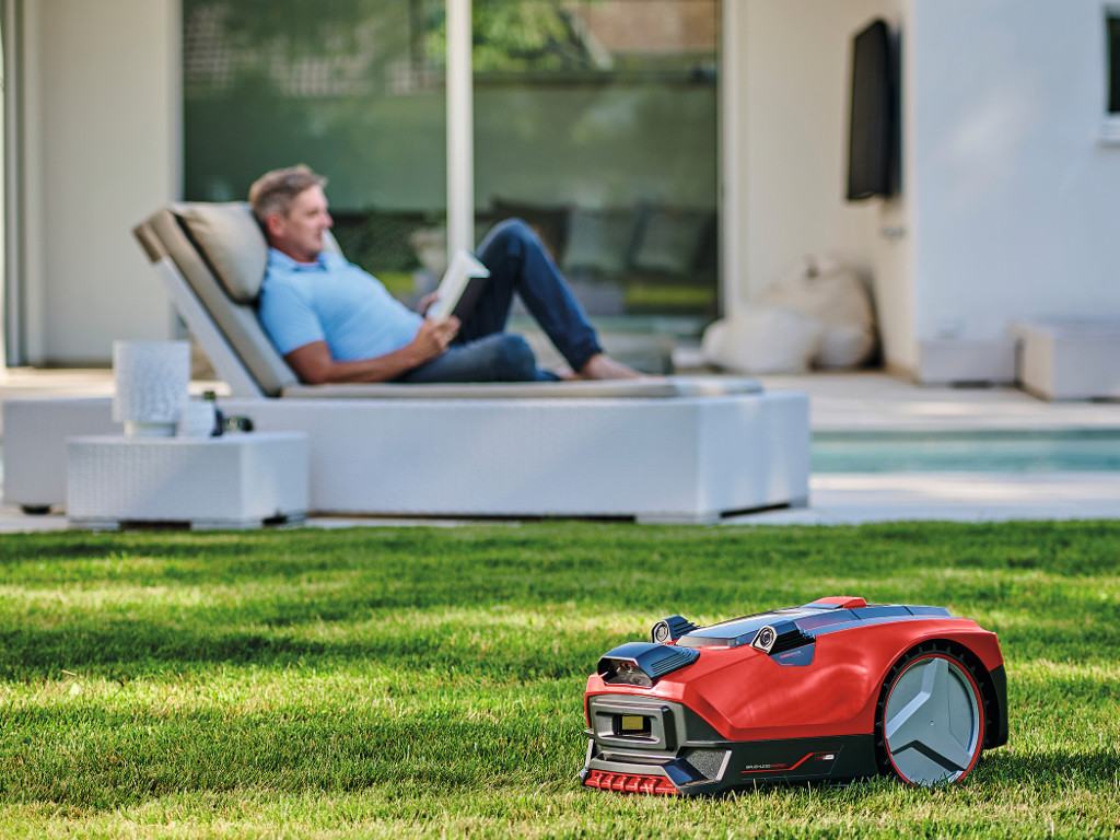 robotic lawn mower mows the lawn